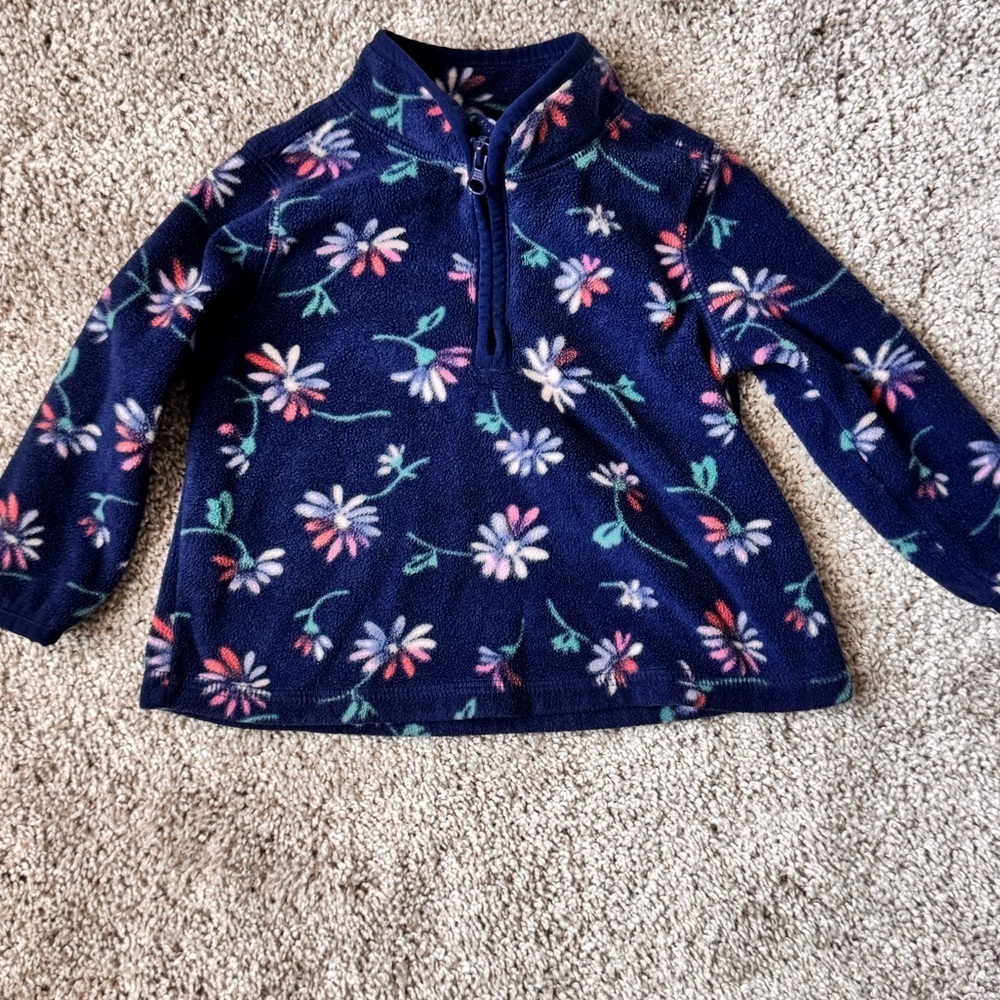 Baby Girl OshKosh Fleece Pullover Sweatshirt Floral quarter zip size 12 months - Picture 2 of 5